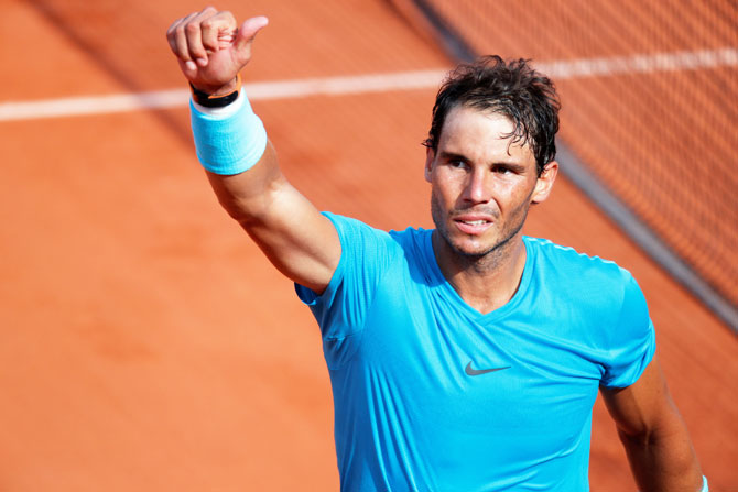 Spain’s Rafael Nadal celebrates after winning his semi-final against Argentina’s Juan Martin Del Potro