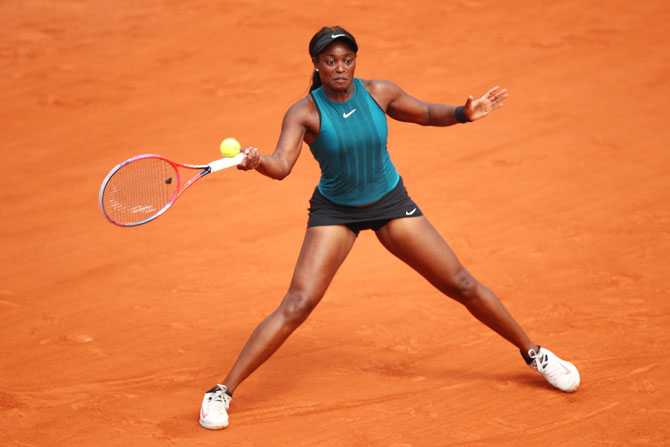 USA's Sloane Stephens plays a forehand return during the final against Romania's Simona Halep