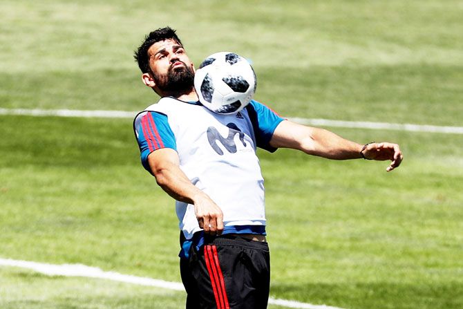Spain striker Diego Costa at a training session