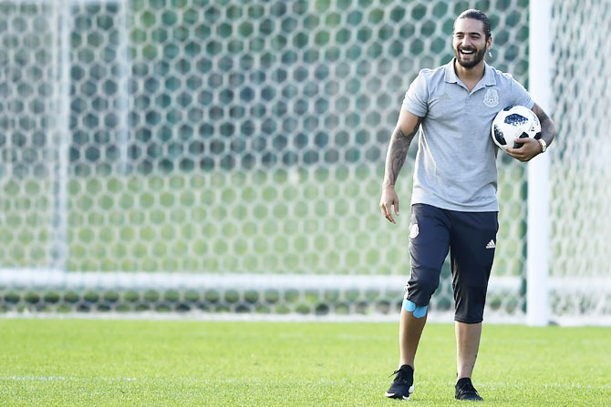 Columbian singer Maluma smiles during a training session at FC Strogino Stadium in Moscow on June 12. He was part of the Columbian team's practice sessions in Russia