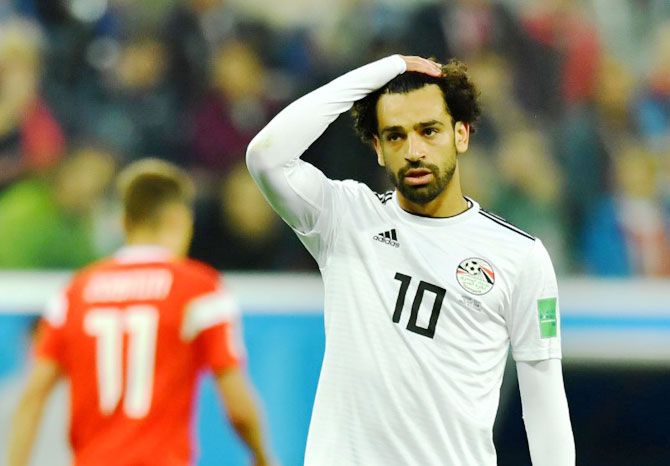 Egypt's Mohamed Salah looks dejected during the match against Russia at Saint Petersburg Stadium, Saint Petersburg on Tuesday 