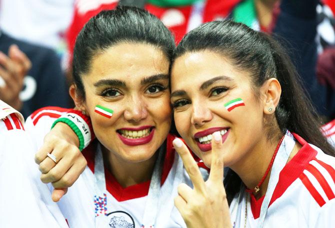 Iran fans soak in the atmosphere before the Iran-Spain duel outside Kazan Arena on Wednesday