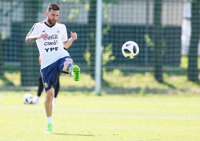 Lionel Messi at a Argentina training session on Friday