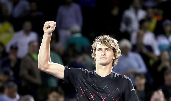 Germany's Alexander Zverev celebrates his win over Australia's Nick Kyrgios