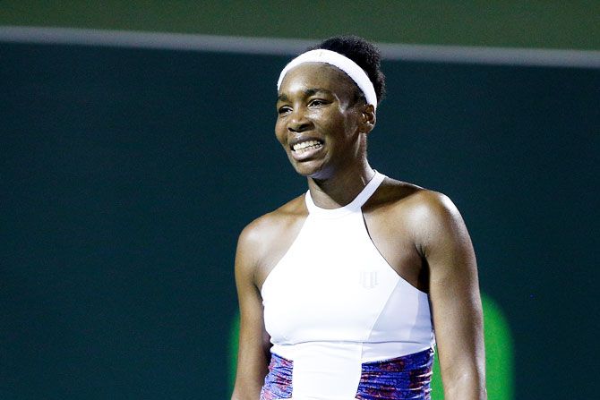 USA's Venus Williams reacts during her quarter-final loss against compatriot Danielle Collins