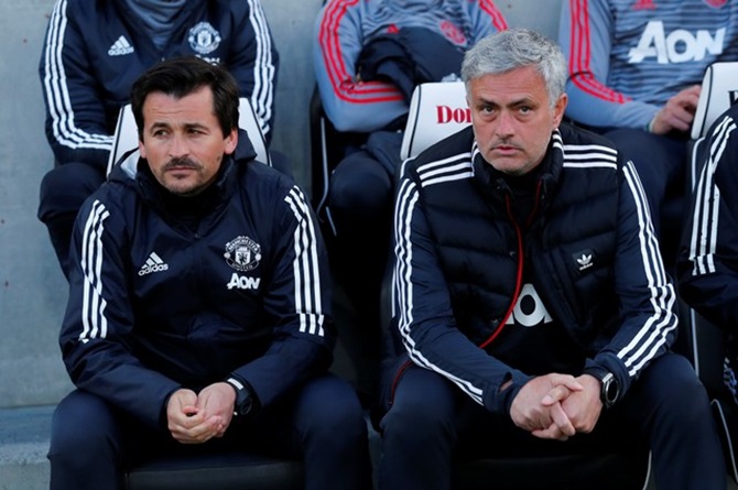  Manchester United manager Jose Mourinho and assistant manager Rui Faria.