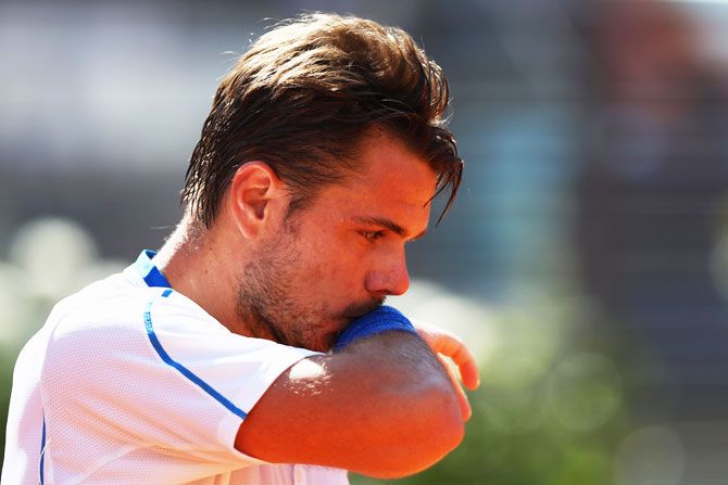 Switzerland's Stan Wawrinka looks on against USA's Steve Johnson during day one of the Internazionali BNL d'Italia 2018 tennis at Foro Italico in Rome on Monday