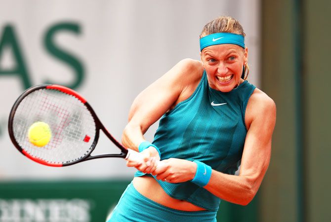 Czech Republic's Petra Kvitova plays a forehand during her second round match against Spain's Lara Arruabarrena 