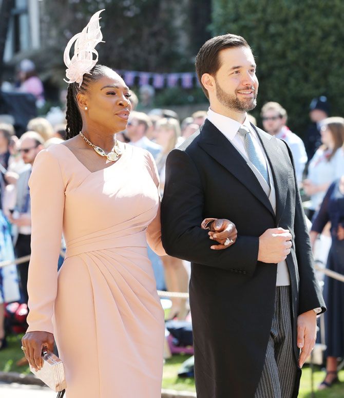 Serena Williams and Alexis Ohanian arrive at St George's Chapel at Windsor Castle before the wedding of Prince Harry to Meghan Markle in Windsor, England, on May 19