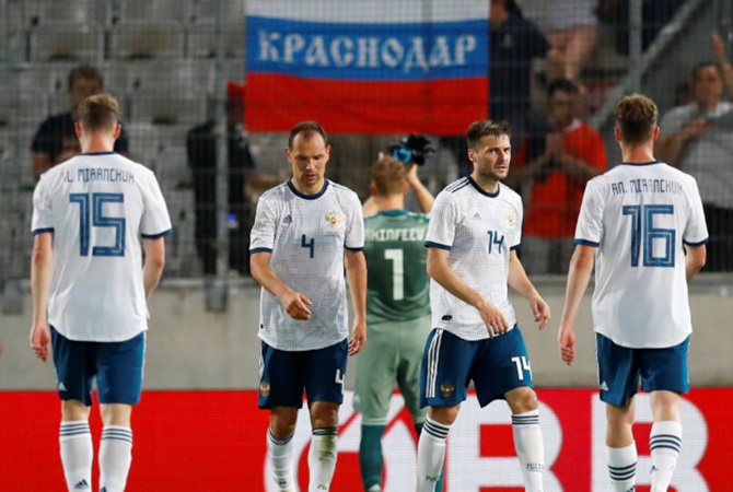 Players of the Russian football team during the 2018 FIFA World Cup