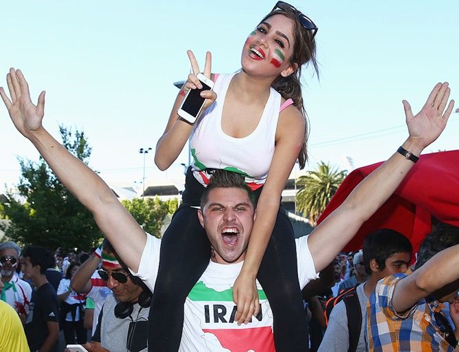 Fans arrive prior to the 2015 Asian Cup match between Iran and Bahrain