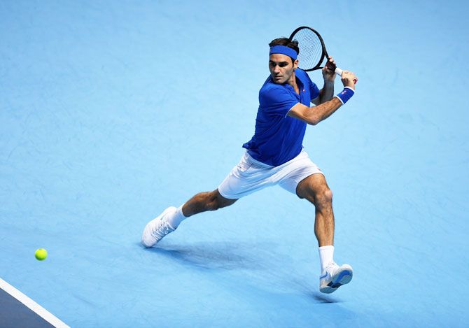 Switzerland's Roger Federer in action during his semi-final match against Germany's Alexander Zverev 