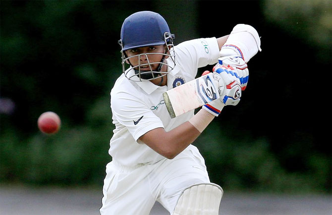India's Prithvi Shaw bats en route his Test century on debut against the West Indies in Rajkot on Thursday