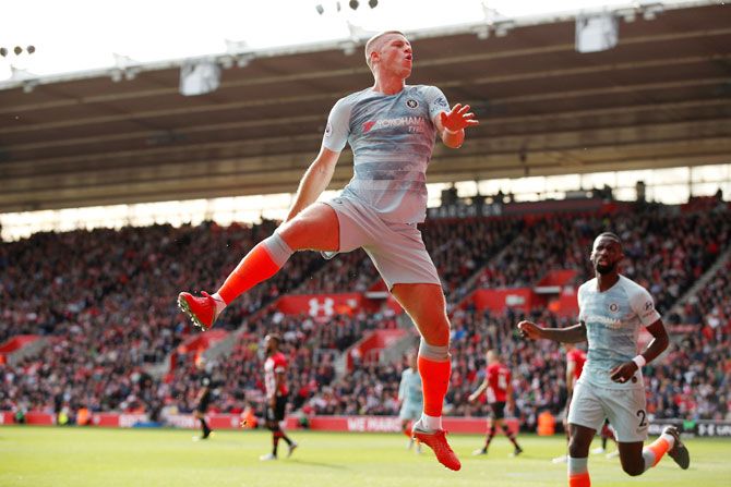 Chelsea's Ross Barkley celebrates scoring their second goal against Southampton at St Mary's Stadium in Southampton on Sunday