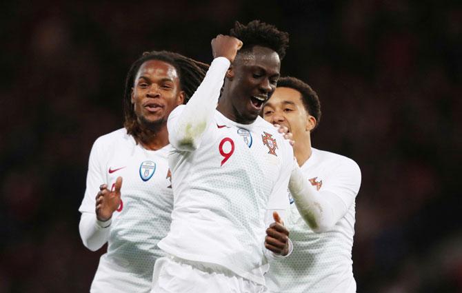 Portugal's Eder celebrates scoring their second goal against Scotland at Hampden Park in Glasgow on Sunday