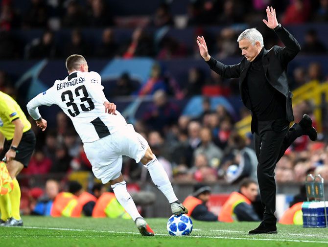 Manchester United Manager Jose Mourinho reacts during the Juventus-ManU game, October 22, 2018. Photograph: Michael Regan/Getty Images