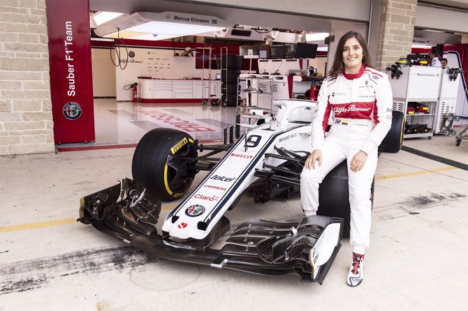 Tatiana Calderon with Sauber F1 car