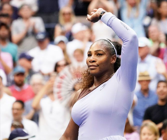USA's Serena Williams celebrates after defeating Estonia's Kaia Kanepi in their fourth round match