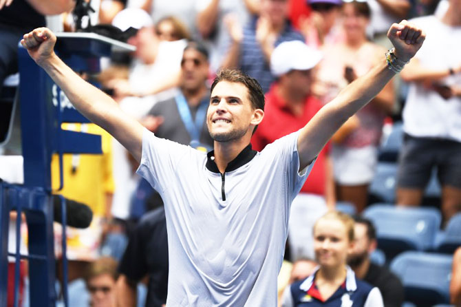 Austria's Dominic Thiem celebrates his win over South Africa's Kevin Anderson