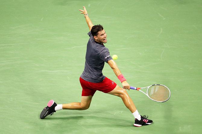 Dominic Thiem played some shots to make the match a tight affair, like this single-handed backhand return