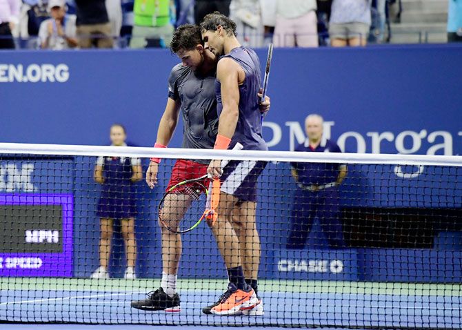 Rafael Nadal consoles Dominic Thiem after their match