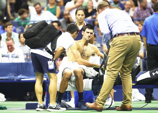 Turns out Djokovic could not find some tablets while rummaging through his bag. He was eventually handed them by a ball boy , according to USA Today