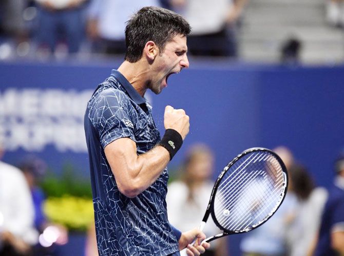 Serbia's Novak Djokovic celebrates his US open quarter-final win over Australia's John Millman on Wednesday