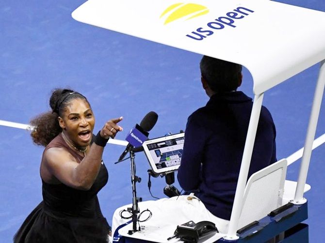 Serena Williams of the United States yells at chair umpire Carlos Ramos during the US Open women’s singles final against Japan’s Naomi Osaka