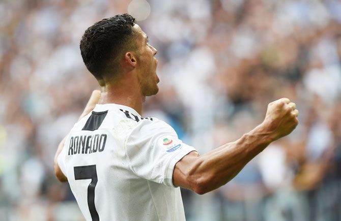 Cristiano Ronaldo celebrates scoring for Juventus on Sunday