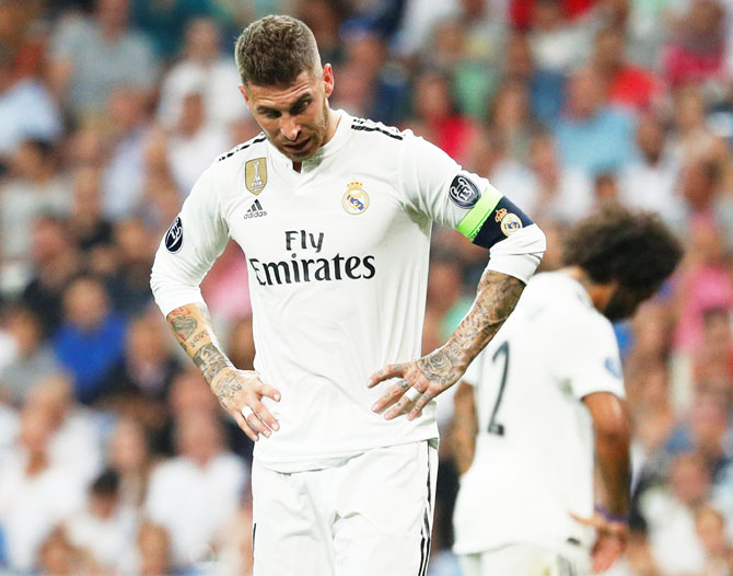 Sergio Ramos was cautioned in the first half of Real's 3-0 win over AS Roma to pick up a record 37th yellow card in 115 Champions League games