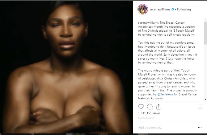 Serena goes topless to raise breast cancer awareness - Rediff.com