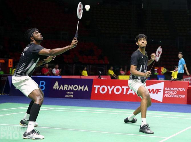 Satwiksairaj Rankireddy, left, and Chirag Shetty in action