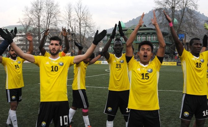 Real Kashmir players at a training session