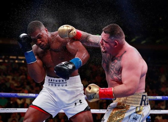 Andy Ruiz Jr in action with Anthony Joshua Action during their bout at Madison Square Garden, New York, on June 1, 2019.