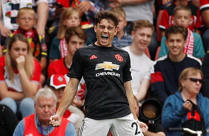 Daniel James celebrates scoring for Manchester United in Saturday's Premier League match against Southampton.