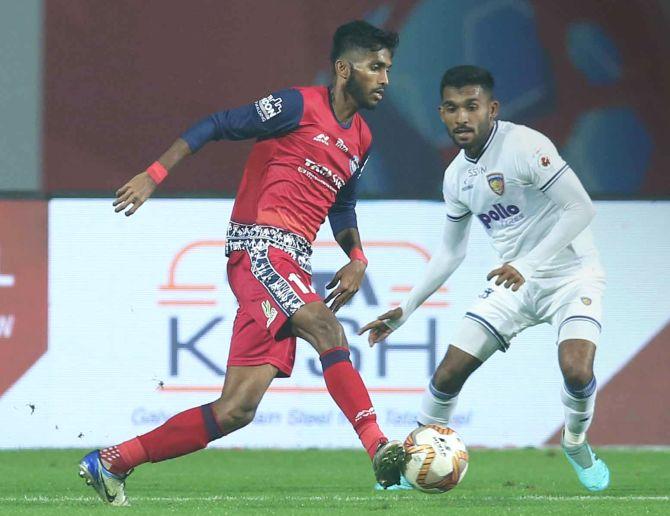 Action from the Indian Super League match played between Jamshedour FC and Chennayin FC on Monday