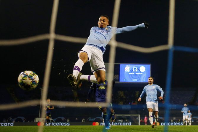 Manchester City's Gabriel Jesus scores their third goal to complete his hat-trick against GNK Dinamo Zagreb in their Champions League Group C match at Stadion Maksimir in Zagreb, Croatia