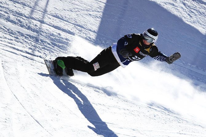 Czech Republic's Vendula Hopjakova competes during the Ladies' Snowboard Cross Qualifier on Thursday