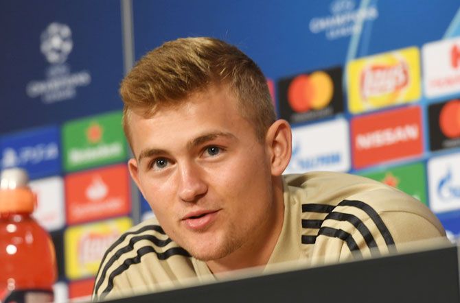 Ajax Amsterdam's Matthijs de Ligt during the press conference. Ajax, four-times European Cup winners who are in the knockout stages for the first time in 13 years, have enhanced their reputation as a talent factory due to the rise of homegrown Dutch players Frenkie de Jong and Matthijs de Ligt.