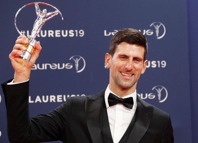 Novak Djokovic wins the sportsman of the year award at the Laureus World Sports Awards in Salle des Etoiles in Monaco on Monday
