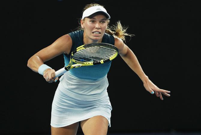 Denmark's Caroline Wozniacki in action during the match against Belgium's Alison Van Uytvanck