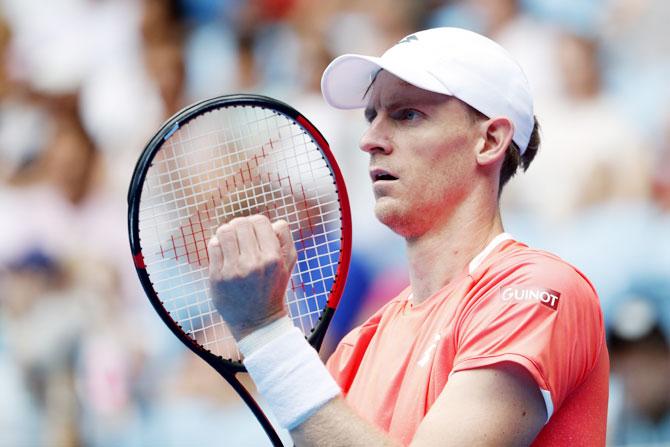 South Africa's Kevin Anderson reacts during his 2nd round match against USA's Frances Tiafoe