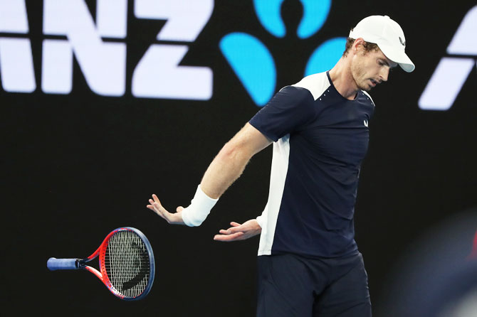 Britain's Andy Murray reacts during his first round match against Spain's Roberto Bautista Agut on Mondday, January 14