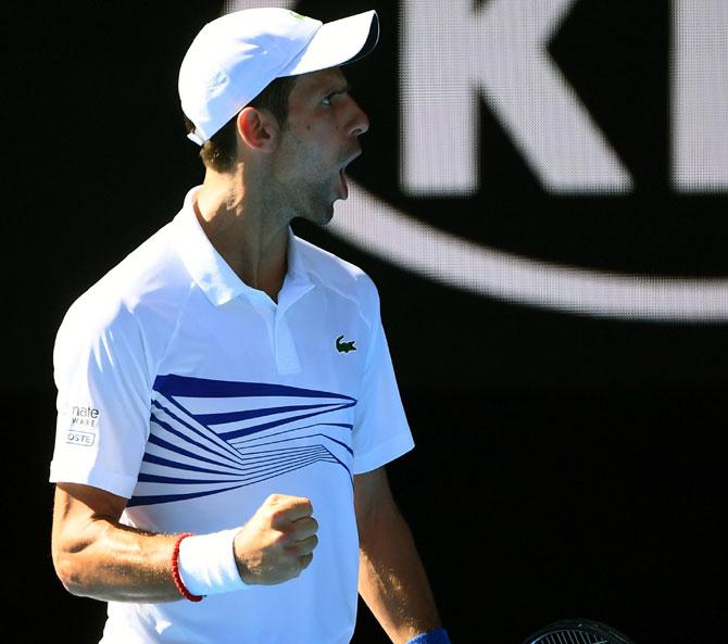 Top seed Novak Djokovic regained his composure after a third set meltdown to stave off Canadian teenager Denis Shapovalov's challenge at the Australian Open, January 19, 2019. Photograph: Quinn Rooney/Getty Images