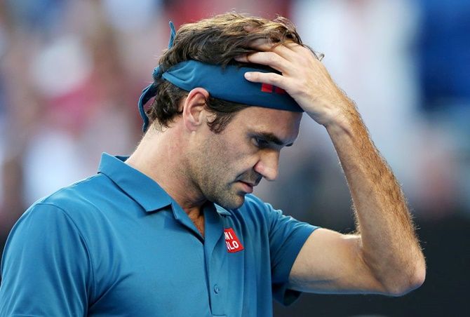 Roger Federer, 20 times a Grand Slam champion, failed to convert any of the 12 break points he took from Stefanos Tsitsipas, January 20, 2019. Photograph: Jack Thomas/Getty Images