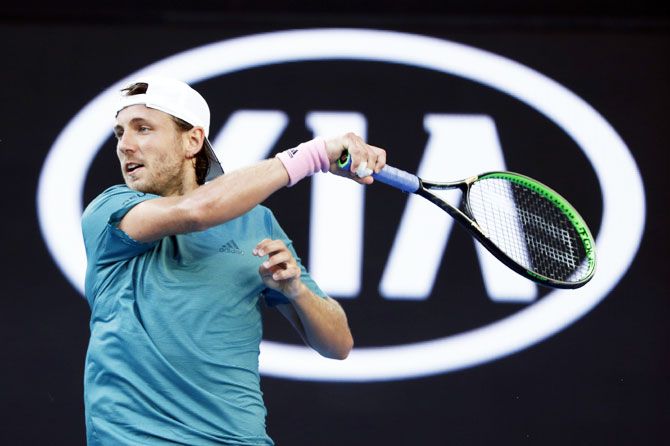 France's Lucas Pouille in action during their fourth round match against Croatia's Borna Coric