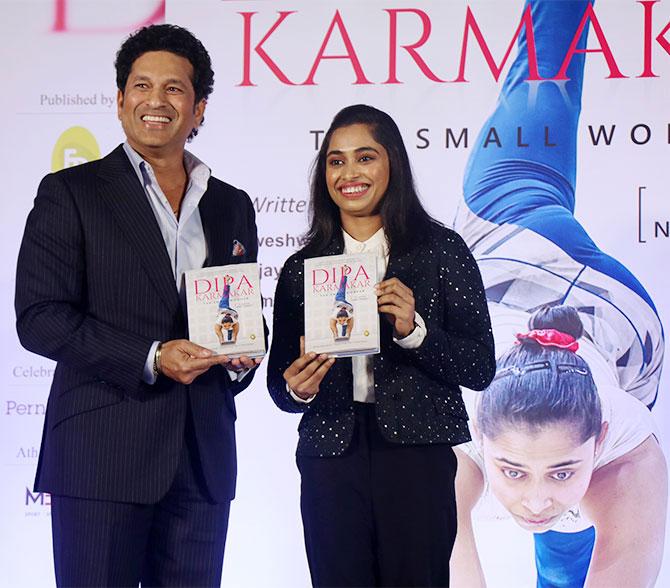 Sachin Tendulkar at the Mumbai book launch of Dipa Karmakar's biography -- Dipa Karmakar - The Small Wonder