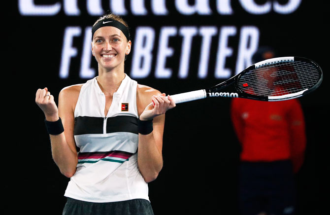 Czech Republic's Petra Kvitova celebrates after defeating USA's Danielle Collins during the Australian Open semi-finals in Melbourne on Thursday 