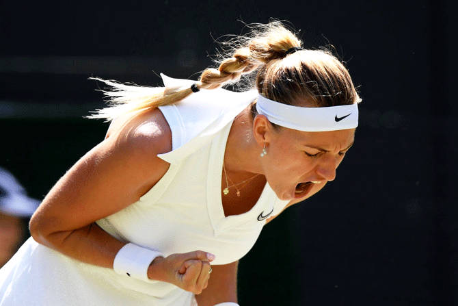 Czech Republic's Petra Kvitova celebrates a point in her second round match against France's Kristina Mladenovic