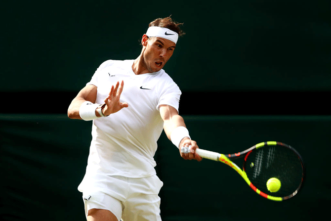 Spain's Rafael Nadal plays a forehand during his second round win over Australia's Nick Kyrgios